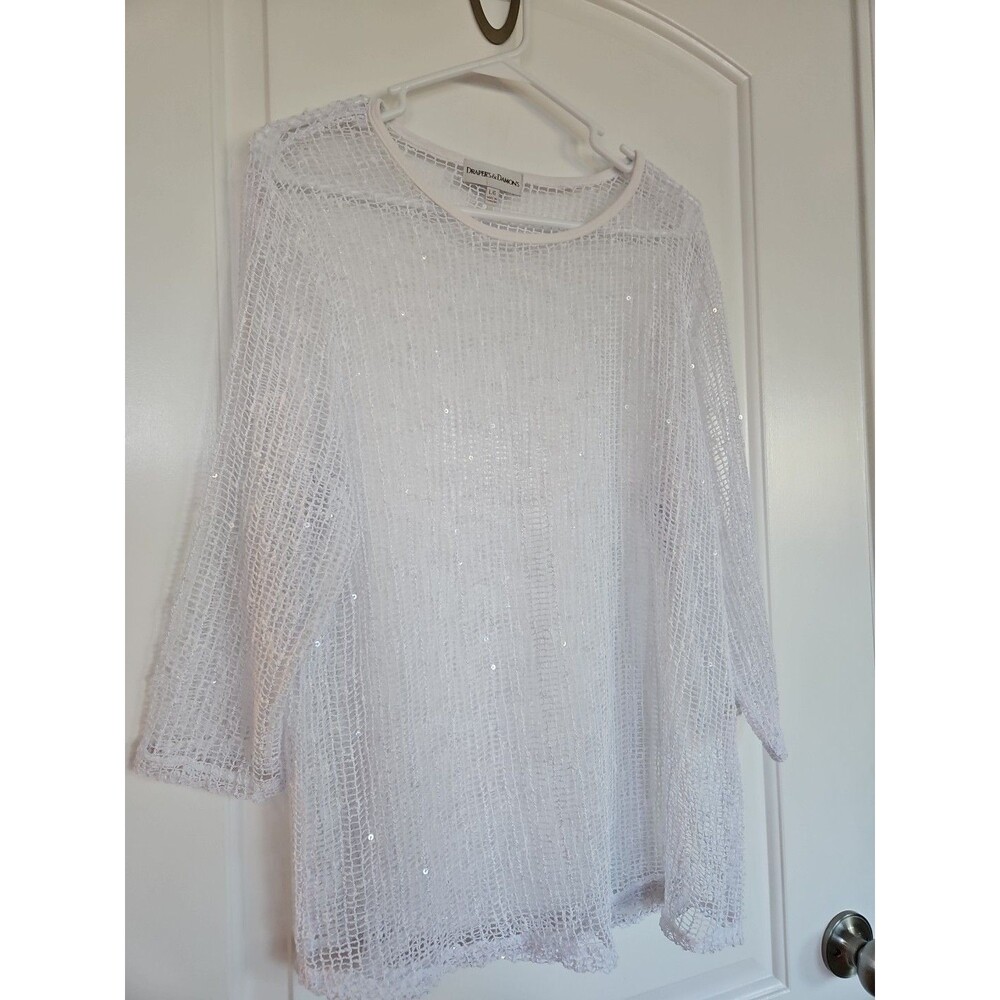Drapers & Damons‎ White Sequined Open Weave Cover-Up - Picture 2 of 6